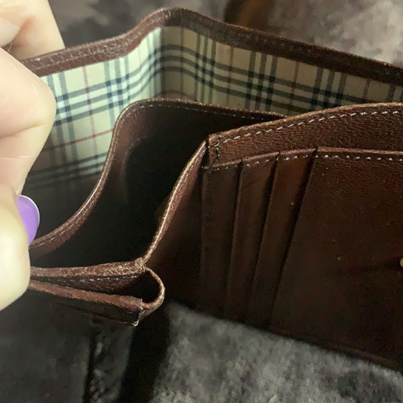 Burberry authentic brown leather wallet heymarket design check interior lining - Picture 9 of 10